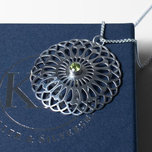 Sterling Silver Mandala with faceted Peridot Stone